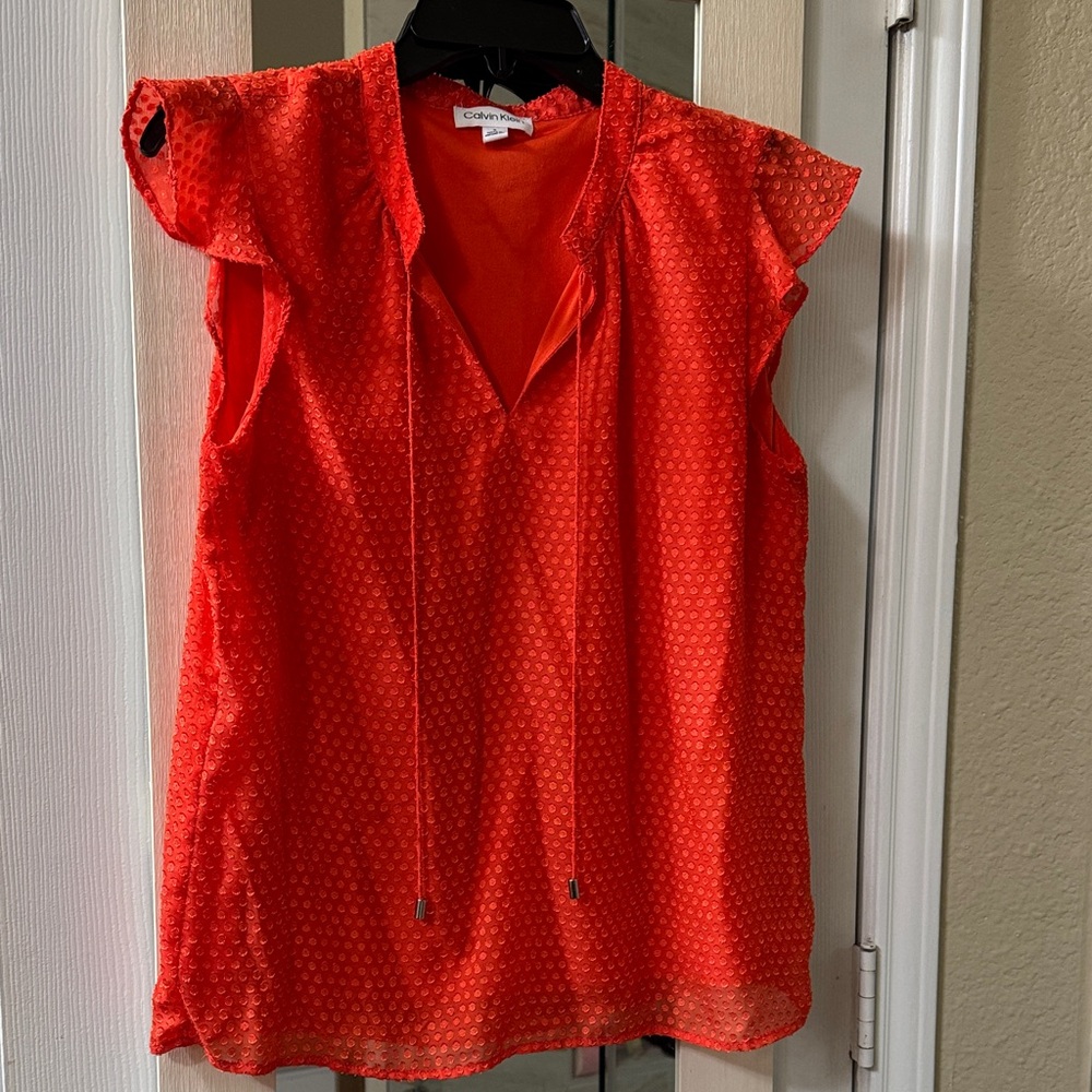 Calvin Klein Bold Orange Textured Top - Picture 4 of 5